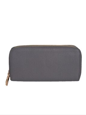 A New Day Large Soft Gray Faux Leather Double Zip Long Wallet Multiple Slots8